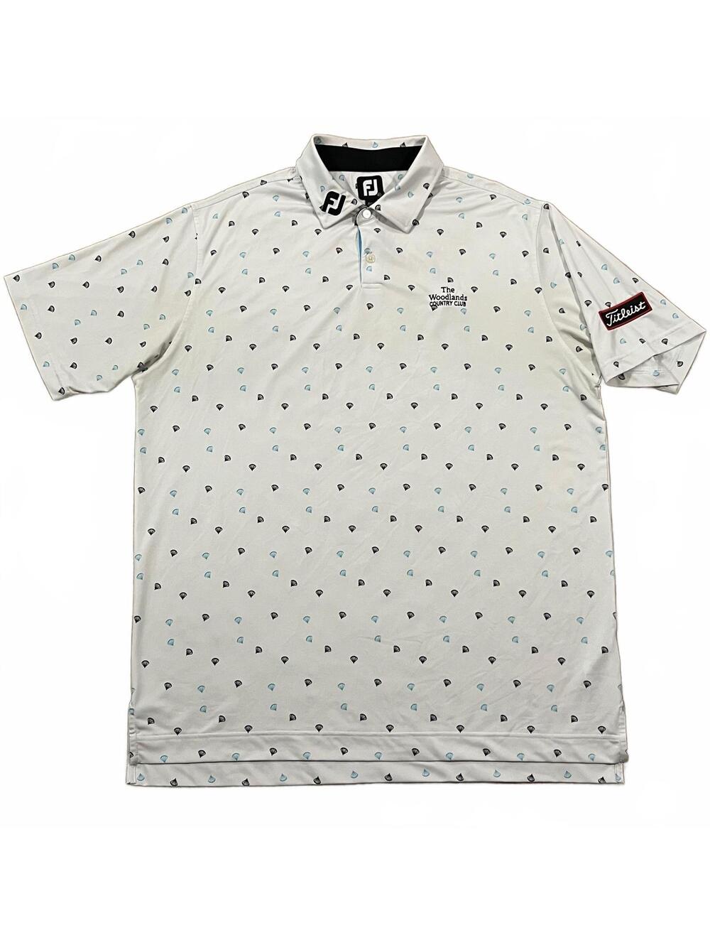 Footjoy Tour FJ Collar Titleist Polo Shirt White Printed Woodlands Size XL
